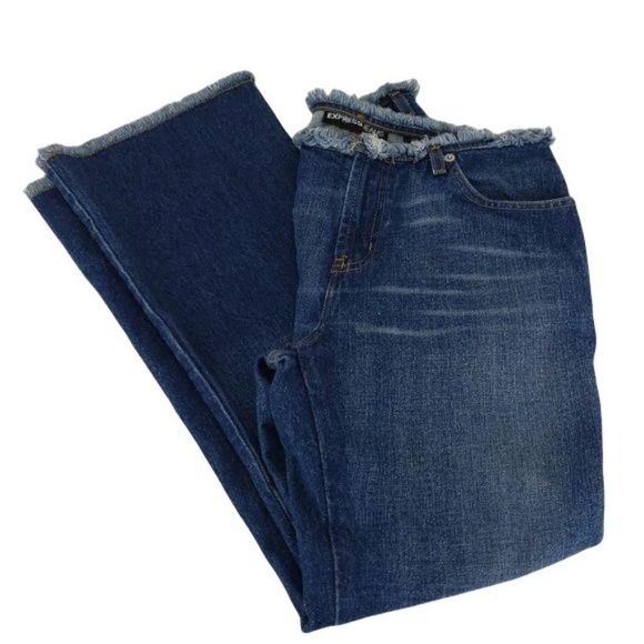 Express Jeans Women's Flare‎ Short Distressed Blue Jeans Size  9/10 - Picture 3 of 16
